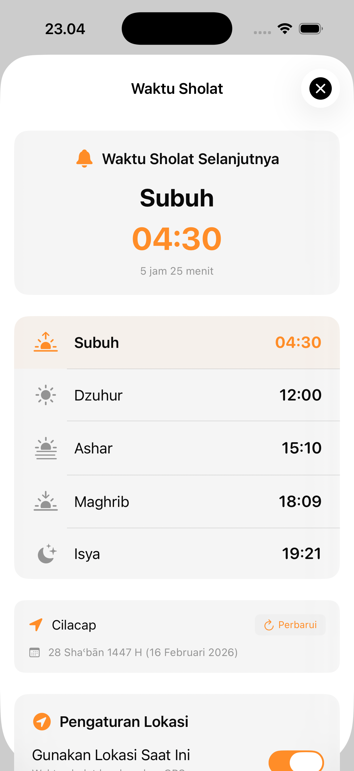 Tampilan Adzan Player